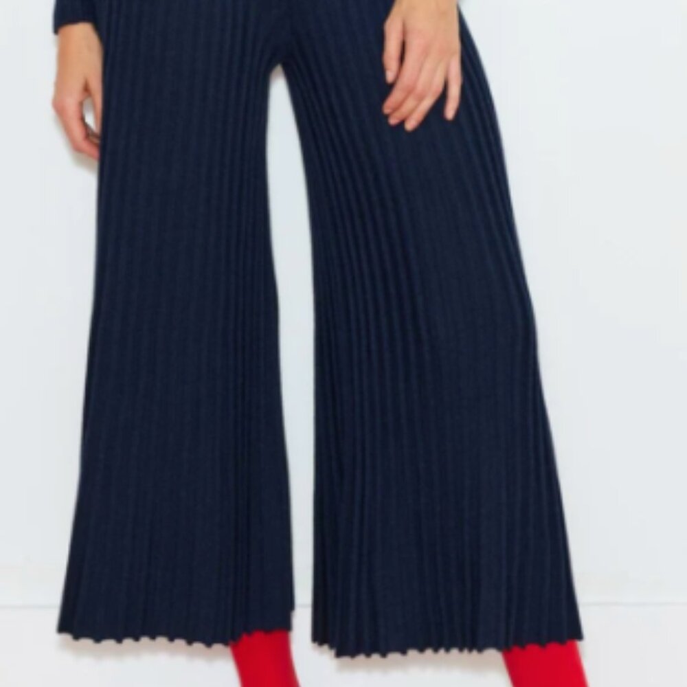 Misha & Puff Accordion Pant, navy, merino, baby alpaca and silk